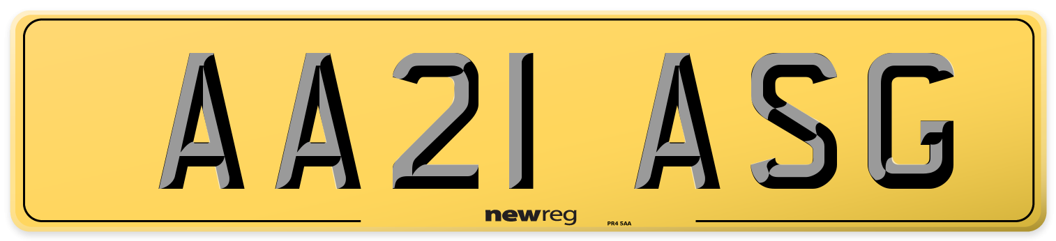 AA21 ASG Rear Number Plate