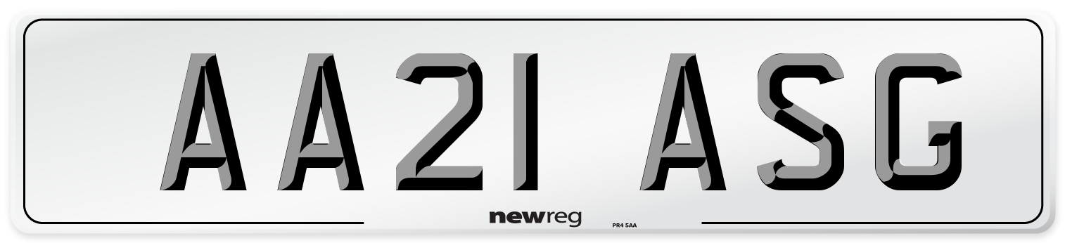 AA21 ASG Front Number Plate