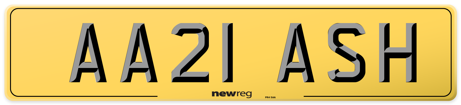 AA21 ASH Rear Number Plate