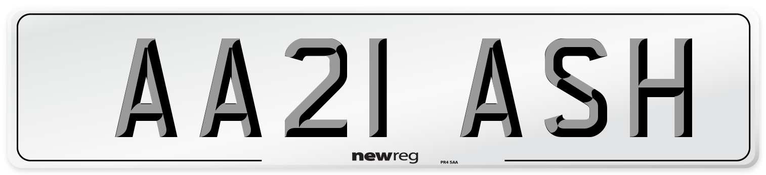 AA21 ASH Front Number Plate