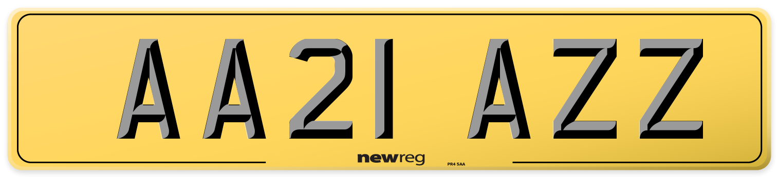 AA21 AZZ Rear Number Plate