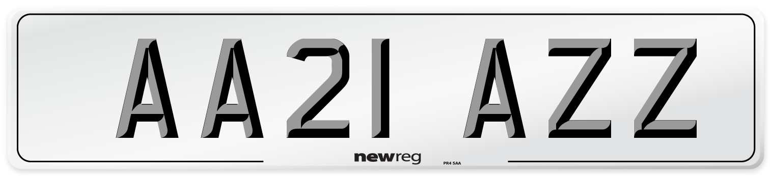 AA21 AZZ Front Number Plate