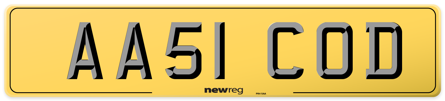 AA51 COD Rear Number Plate