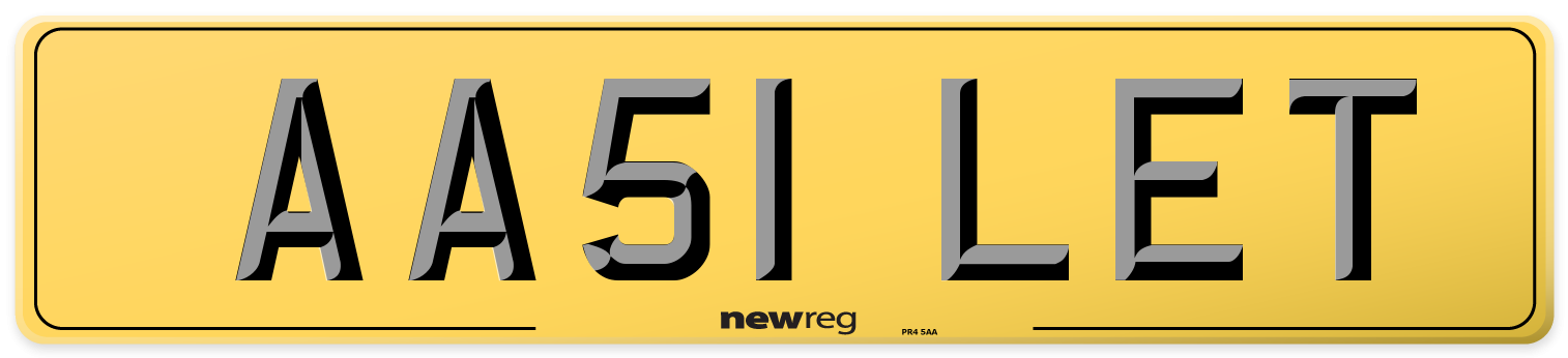 AA51 LET Rear Number Plate
