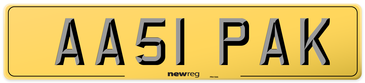 AA51 PAK Rear Number Plate