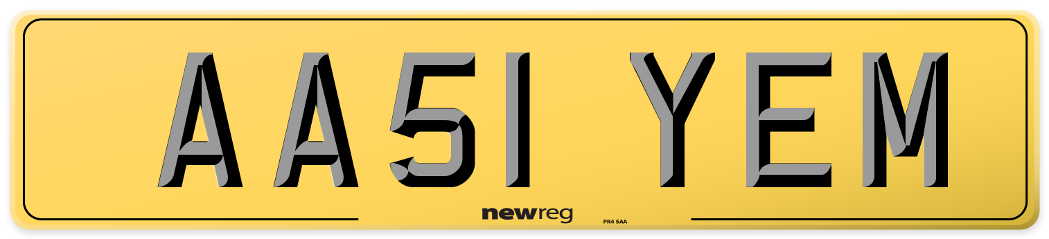 AA51 YEM Rear Number Plate