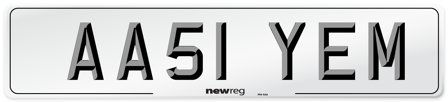 AA51 YEM Front Number Plate