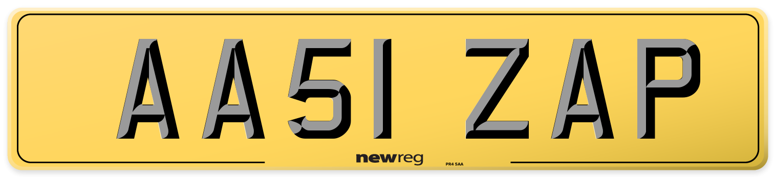 AA51 ZAP Rear Number Plate