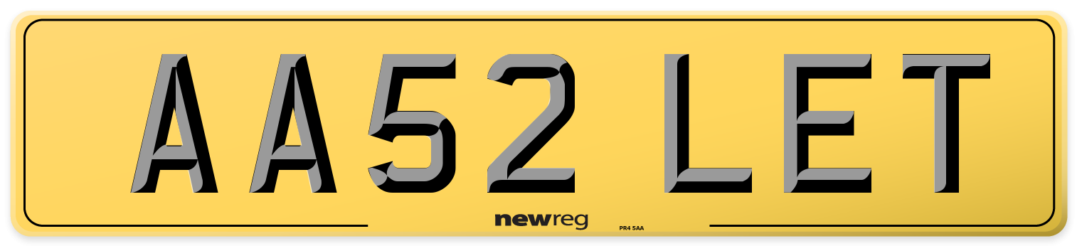 AA52 LET Rear Number Plate