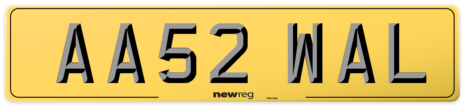 AA52 WAL Rear Number Plate