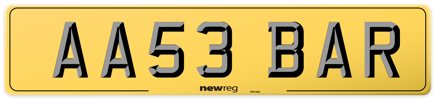 AA53 BAR Rear Number Plate