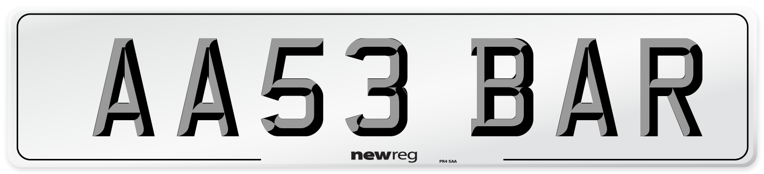 AA53 BAR Front Number Plate