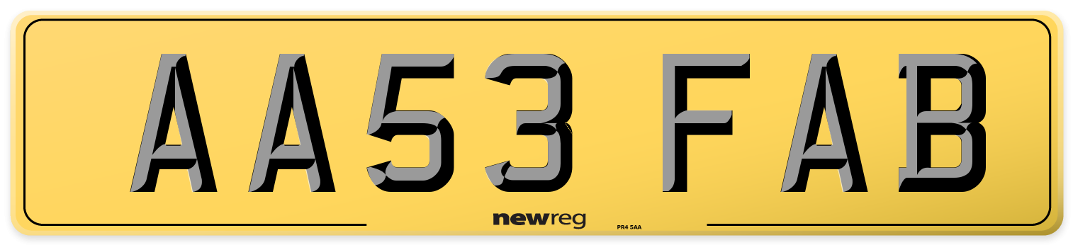 AA53 FAB Rear Number Plate