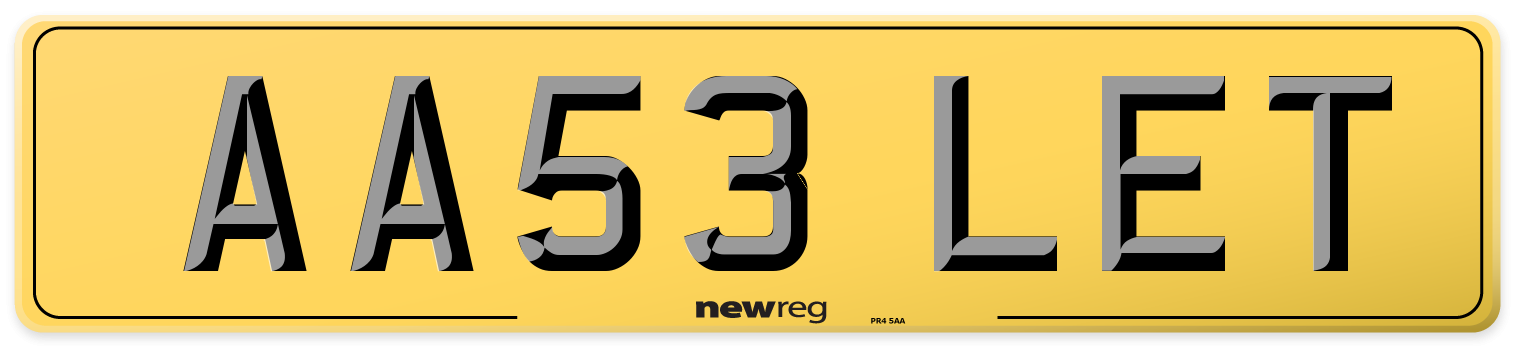 AA53 LET Rear Number Plate