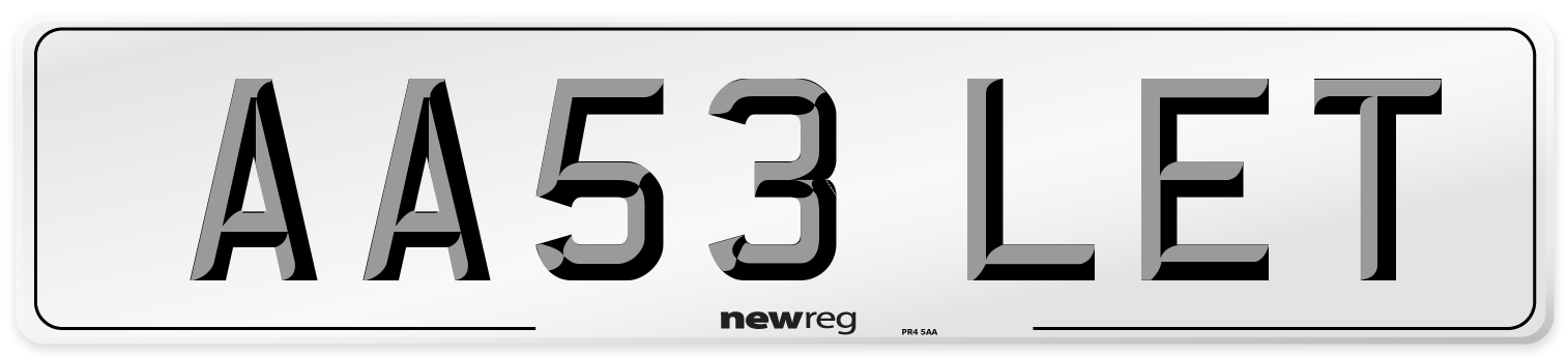 AA53 LET Front Number Plate