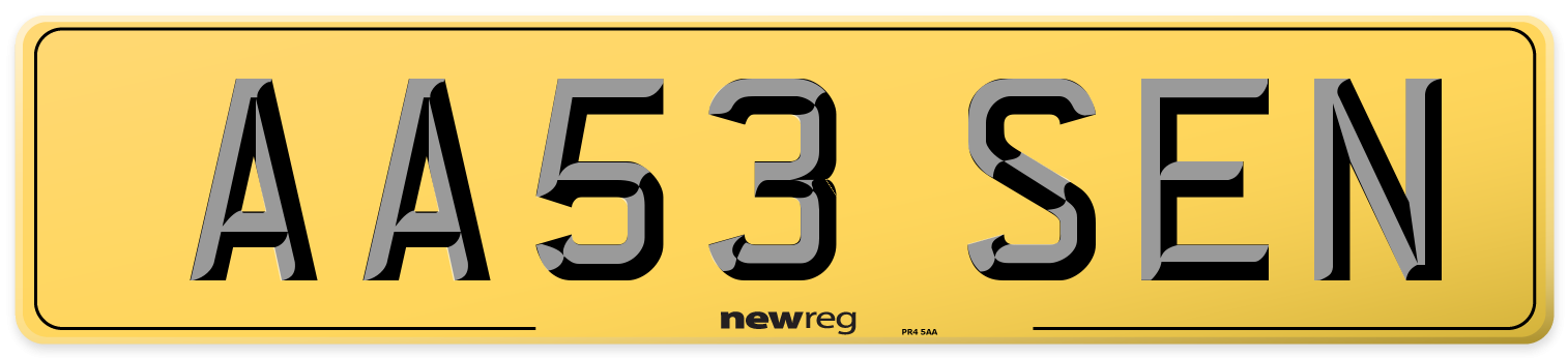 AA53 SEN Rear Number Plate