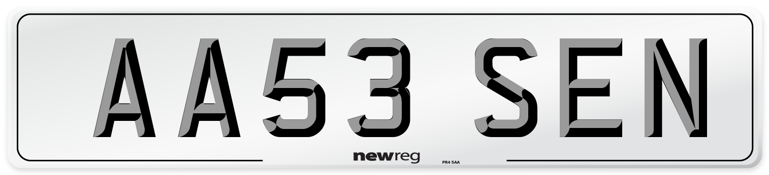 AA53 SEN Front Number Plate