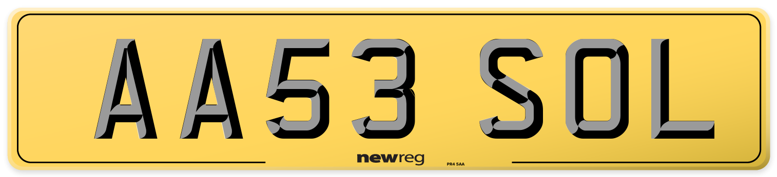 AA53 SOL Rear Number Plate