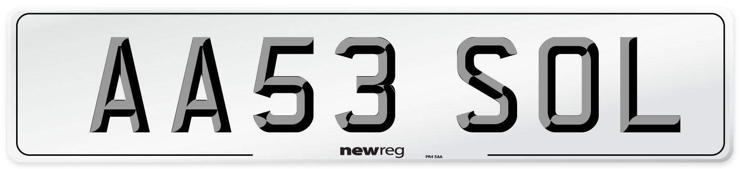AA53 SOL Front Number Plate
