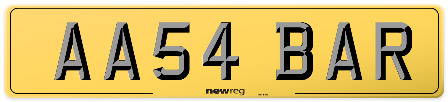 AA54 BAR Rear Number Plate