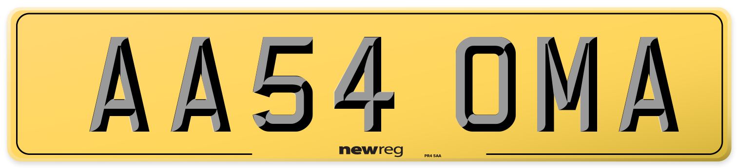 AA54 OMA Rear Number Plate