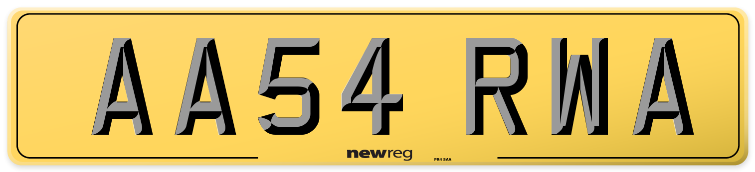 AA54 RWA Rear Number Plate