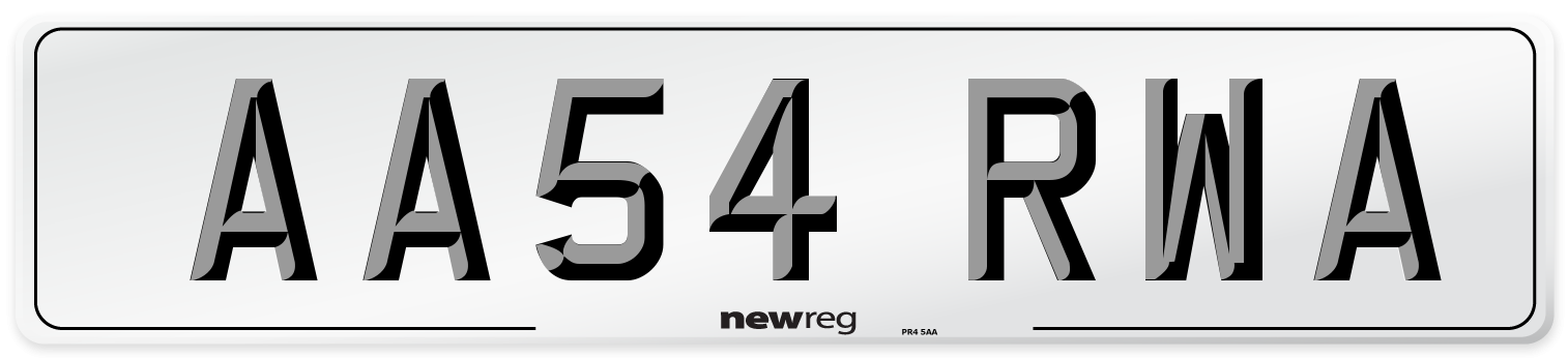 AA54 RWA Front Number Plate