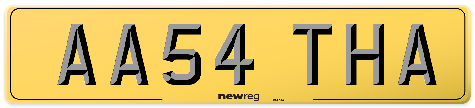 AA54 THA Rear Number Plate