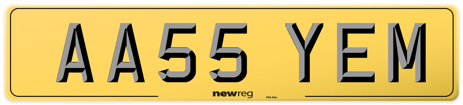 AA55 YEM Rear Number Plate