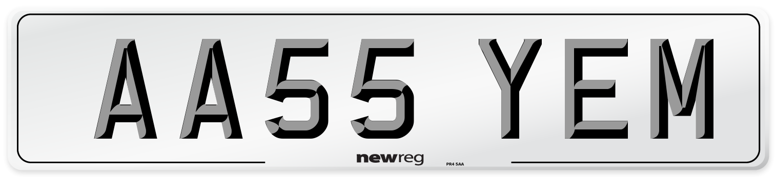AA55 YEM Front Number Plate