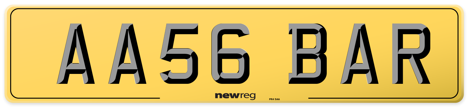 AA56 BAR Rear Number Plate