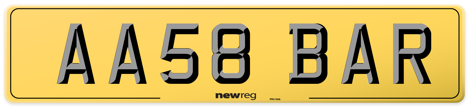 AA58 BAR Rear Number Plate