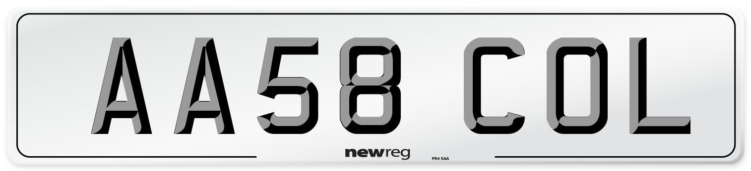 AA58 COL Front Number Plate