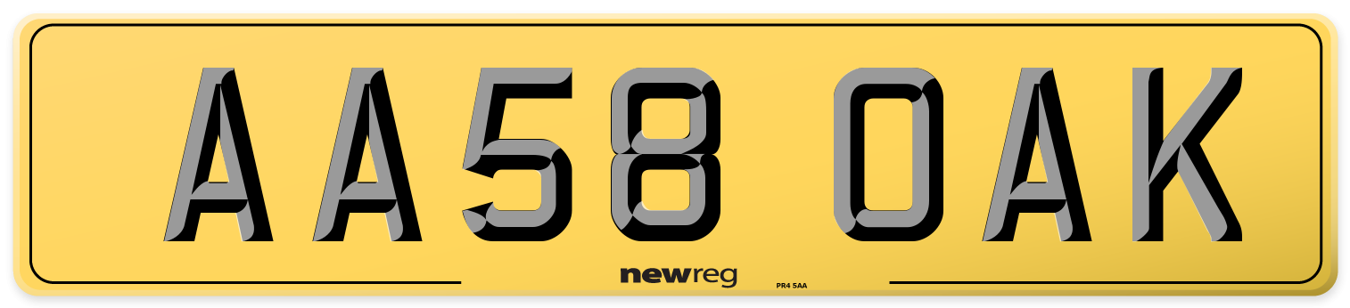 AA58 OAK Rear Number Plate