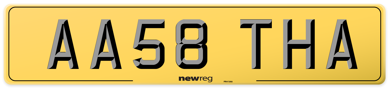 AA58 THA Rear Number Plate