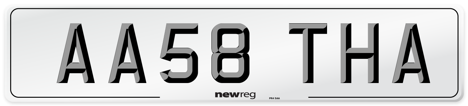AA58 THA Front Number Plate