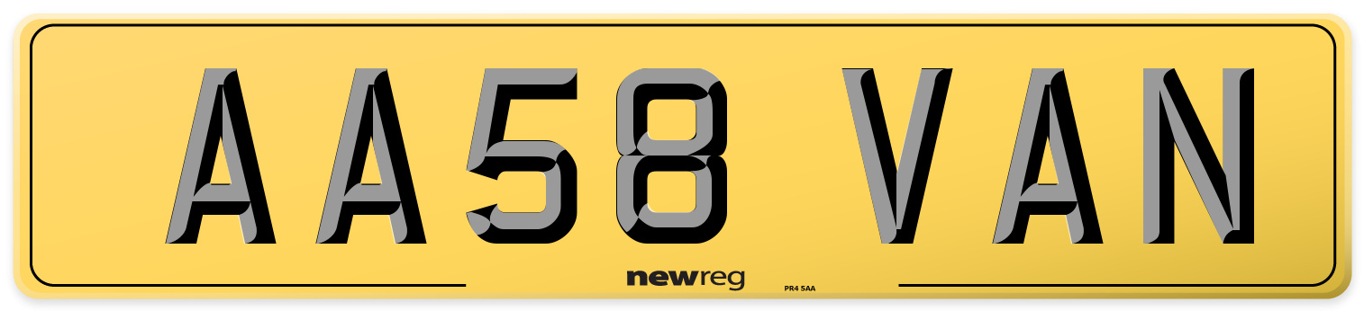 AA58 VAN Rear Number Plate