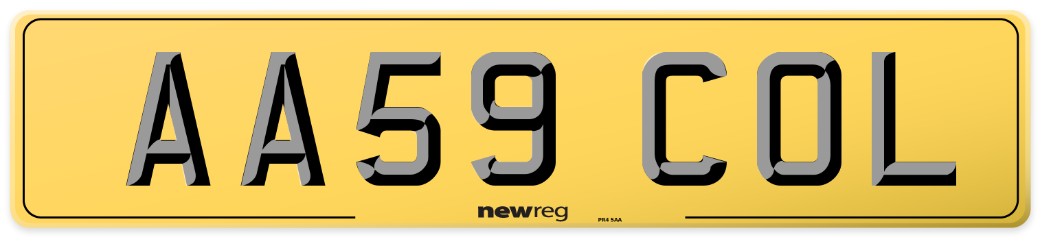 AA59 COL Rear Number Plate
