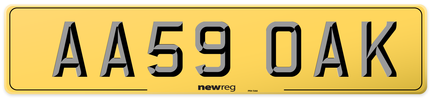 AA59 OAK Rear Number Plate