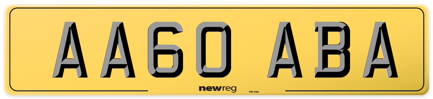 AA60 ABA Rear Number Plate