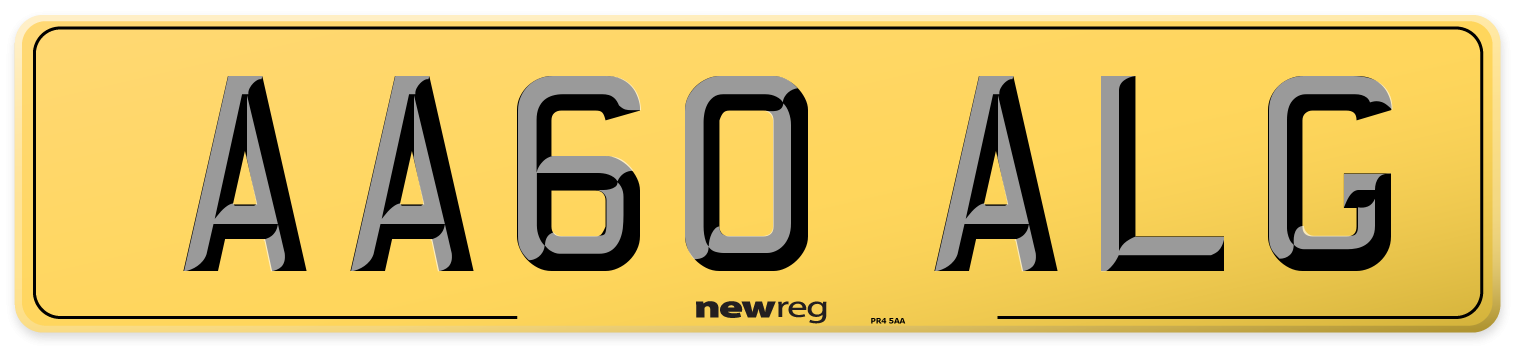 AA60 ALG Rear Number Plate