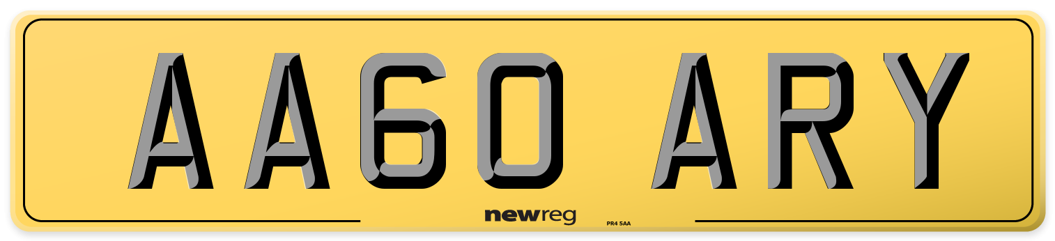 AA60 ARY Rear Number Plate