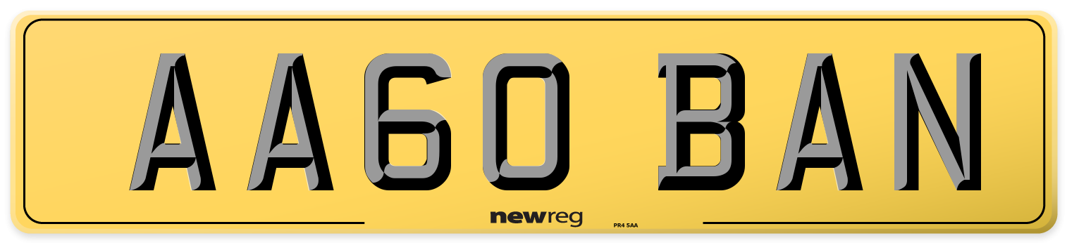 AA60 BAN Rear Number Plate