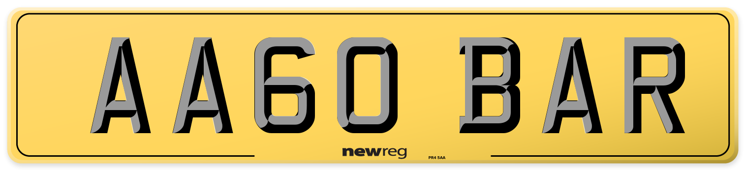 AA60 BAR Rear Number Plate