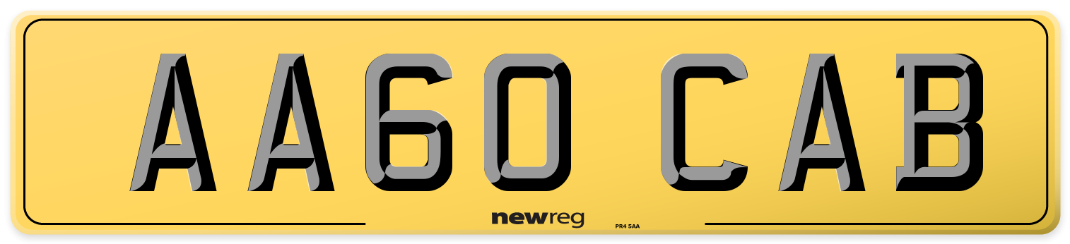 AA60 CAB Rear Number Plate