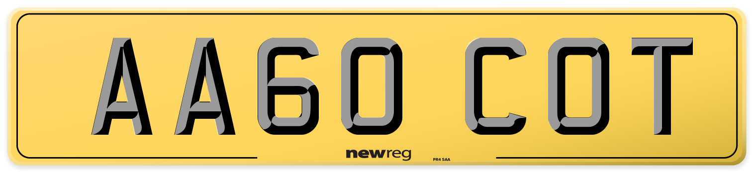 AA60 COT Rear Number Plate