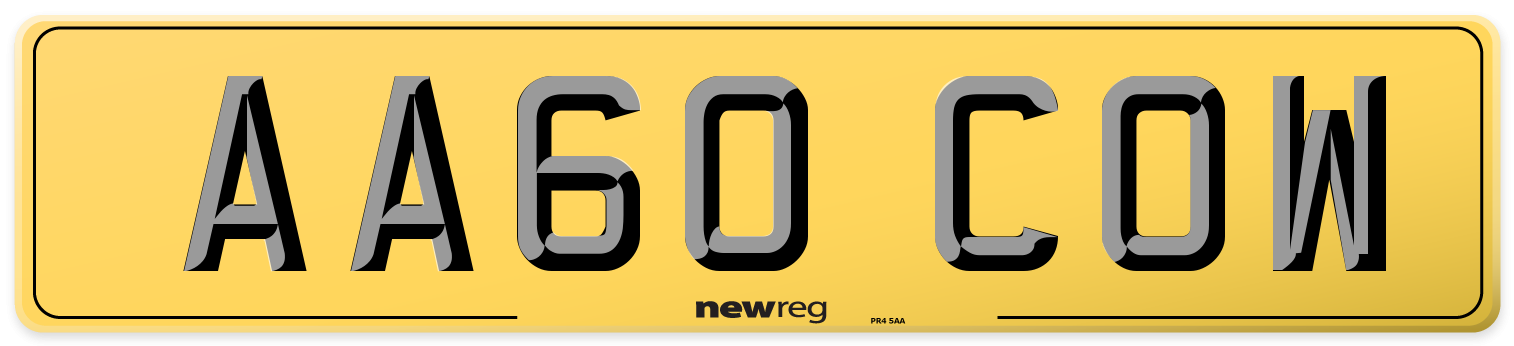 AA60 COW Rear Number Plate