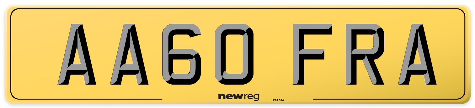 AA60 FRA Rear Number Plate