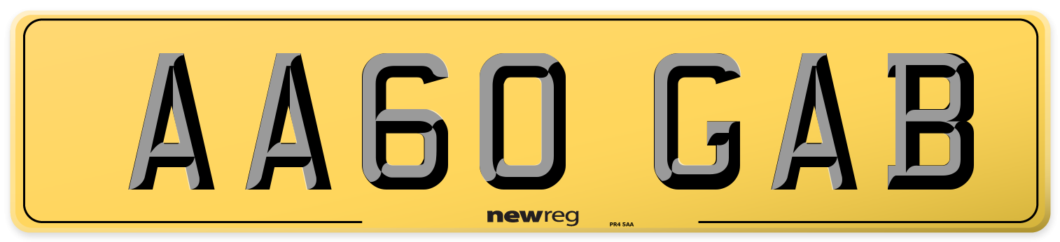 AA60 GAB Rear Number Plate
