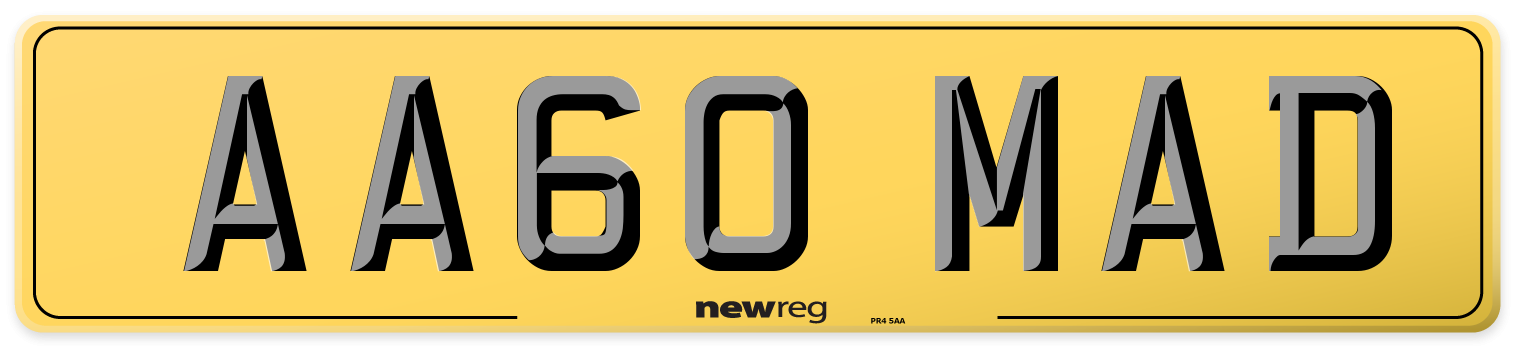 AA60 MAD Rear Number Plate